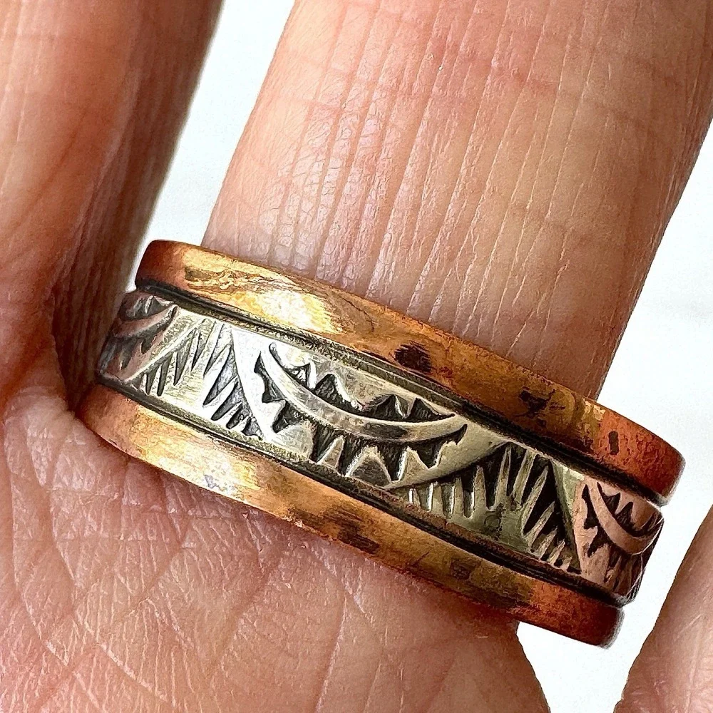 Mens Navajo Sterling Copper Wedding Band Sz 14 Ring Signed Secatero Native Amer